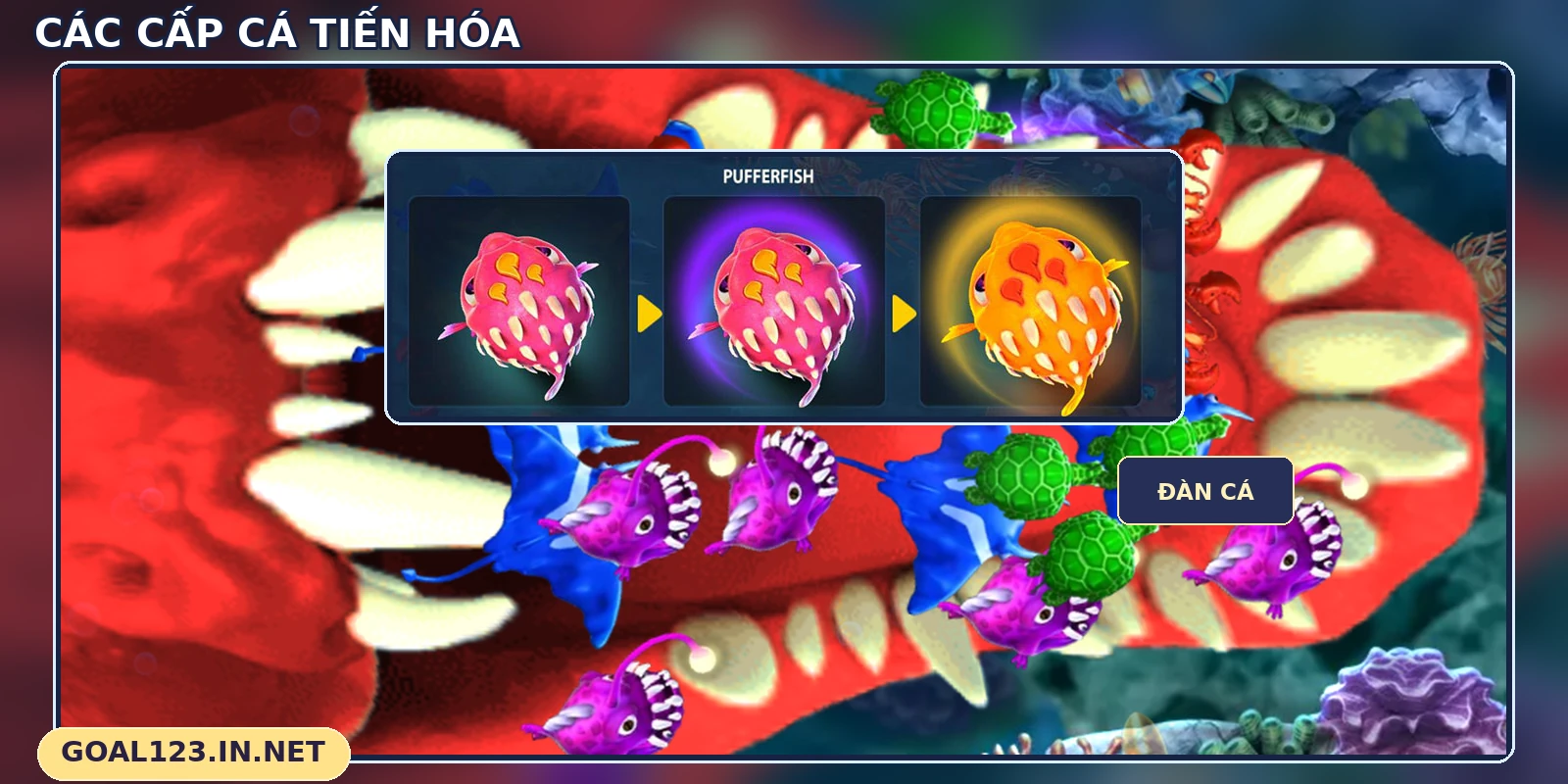 All-Star Fishing GOAL123: dàn boss, cá tiến hóa và minigame 3 Ba trạng thái cá nóc tiến hóa trong All-Star Fishing GOAL123