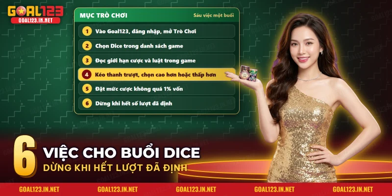 Sáu việc chơi Dice từ mục Trò Chơi của Goal123 đến lúc dừng theo số lượt đã định
