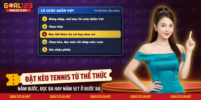 Các bước đặt kèo tennis từ mục Cá cược Quần Vợt đến xác nhận phiếu trên Goal123