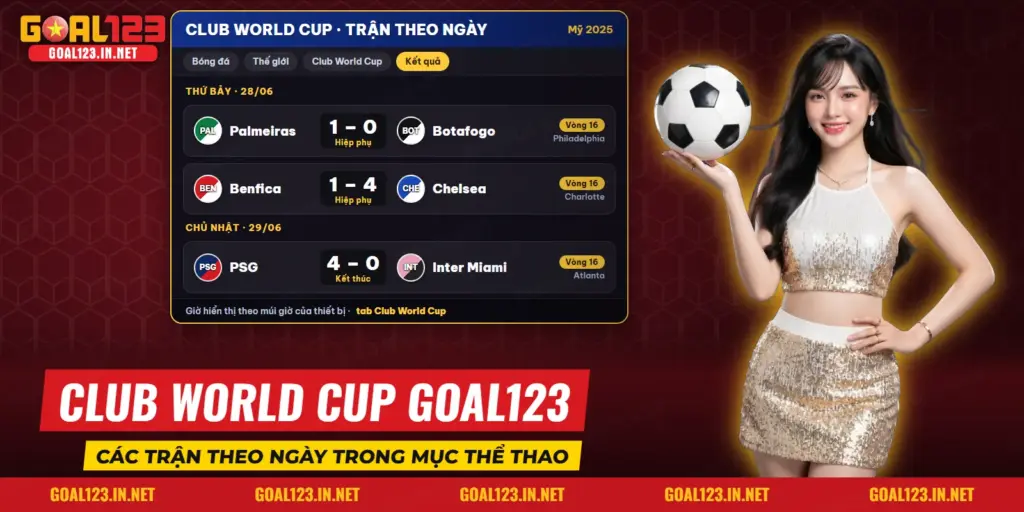 Trang Club World Cup GOAL123 trong mục thể thao với danh sách trận theo ngày