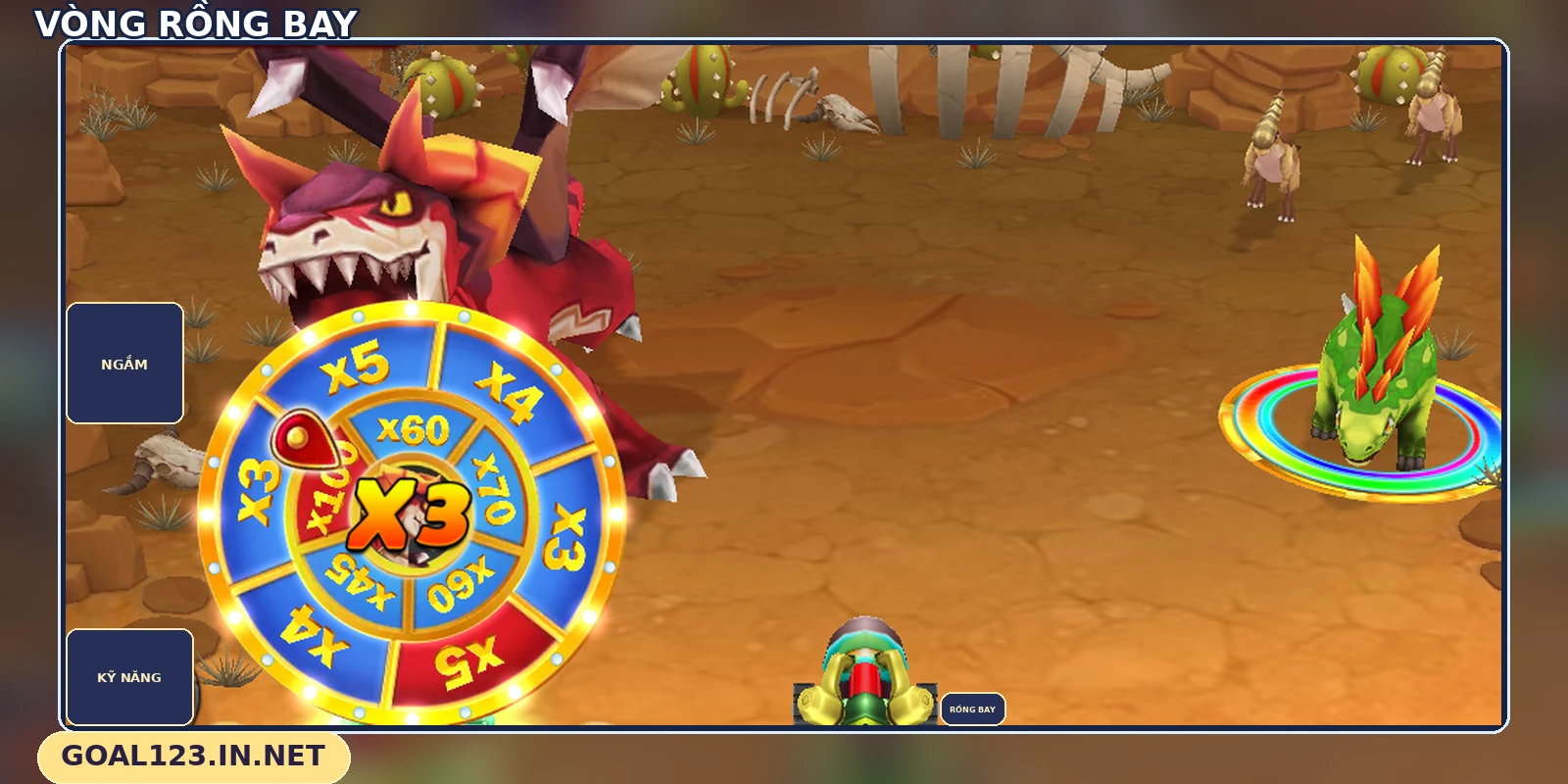 Vòng rồng bay Dinosaur Tycoon hiện các hệ số trên vòng trong và vòng ngoài