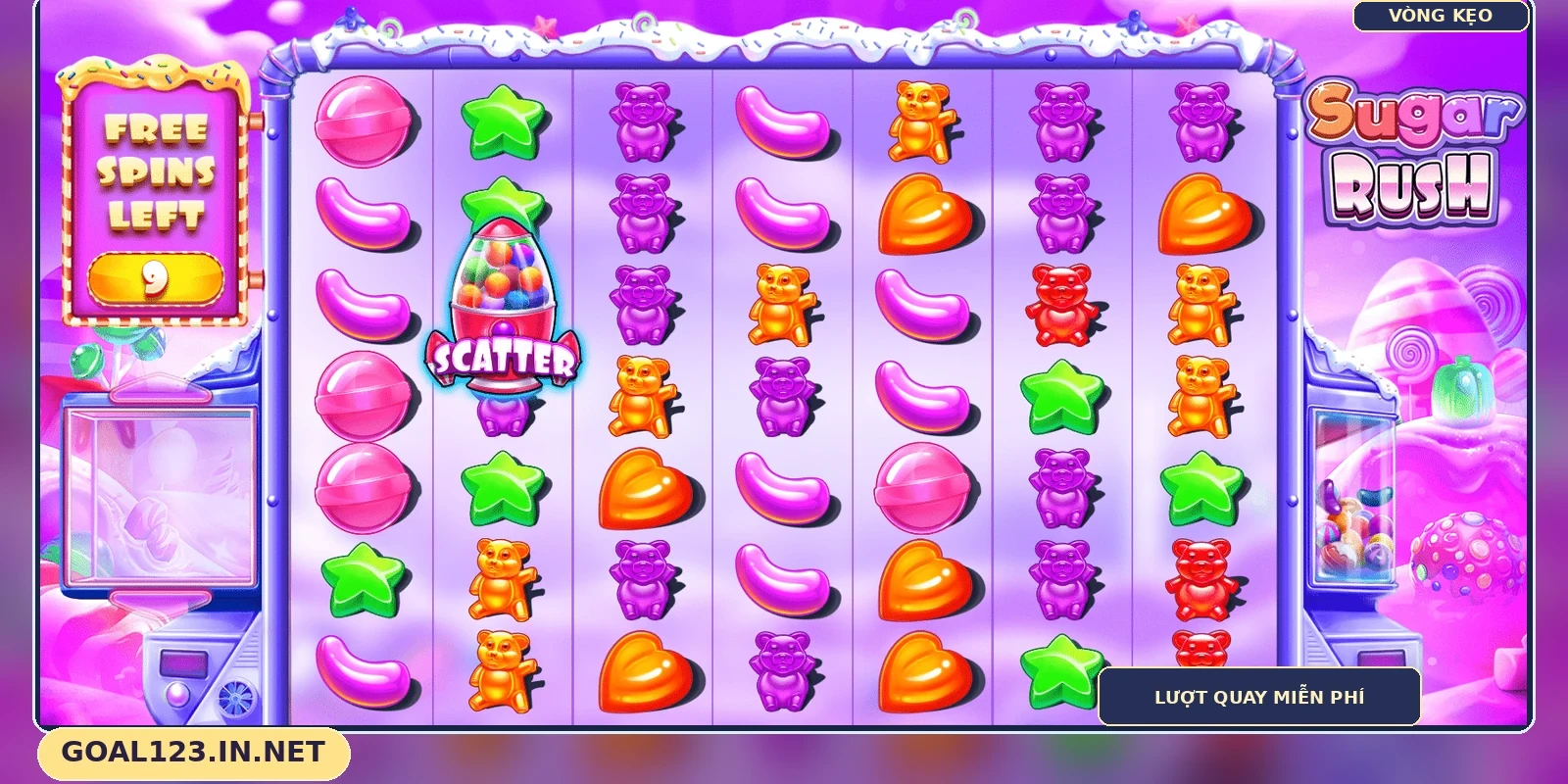 Vòng quay miễn phí Sugar Rush còn chín lượt bên lưới kẹo
