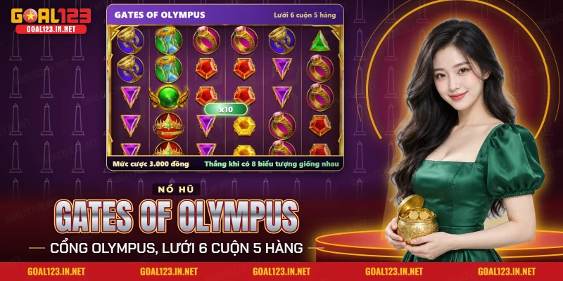 Nổ Hũ Gates Of Olympus Goal123: Cổng Olympus, Nhân Hệ Số, Cách Chơi 2 Lưới sáu cuộn của nổ hũ Gates of Olympus Goal123 với các biểu tượng đá quý và quả cầu nhân
