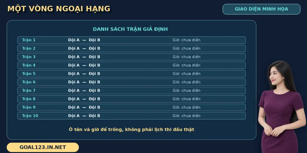 Danh sách Ngoại hạng Anh GOAL123 có 10 cặp đội giả định và ô giờ chưa điền
