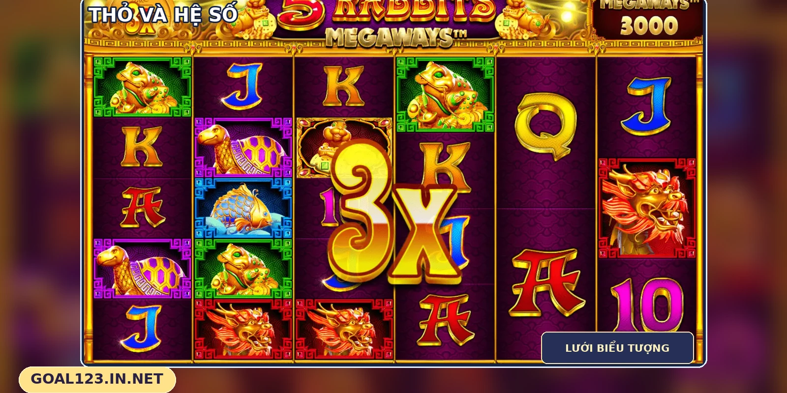 Lưới có thỏ và hệ số ba lần trong 5 Rabbits Megaways