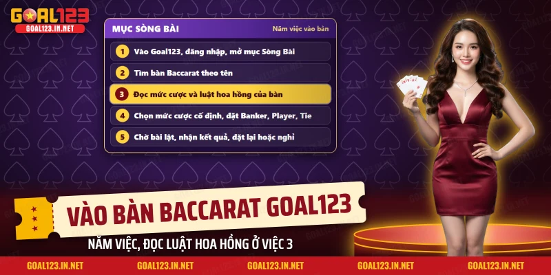 Baccarat Goal123: Luật Chơi, Banker Player Tie Và Hoa Hồng 5% 5 Thứ tự vào bàn Baccarat từ mục Sòng Bài của Goal123 đến lúc nhận kết quả