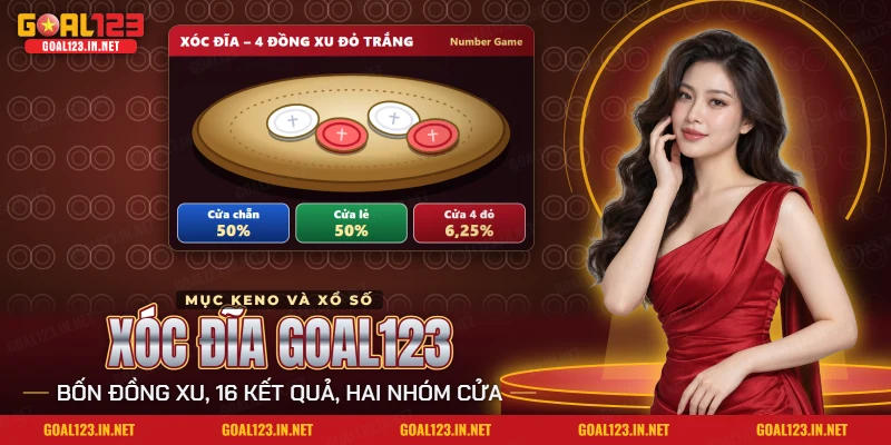 Xóc Đĩa Goal123: Luật 4 Đồng Xu, Cửa Cược Và Xác Suất 1 Xóc đĩa Goal123 với bốn đồng xu đỏ trắng trên đĩa và các cửa chẵn lẻ