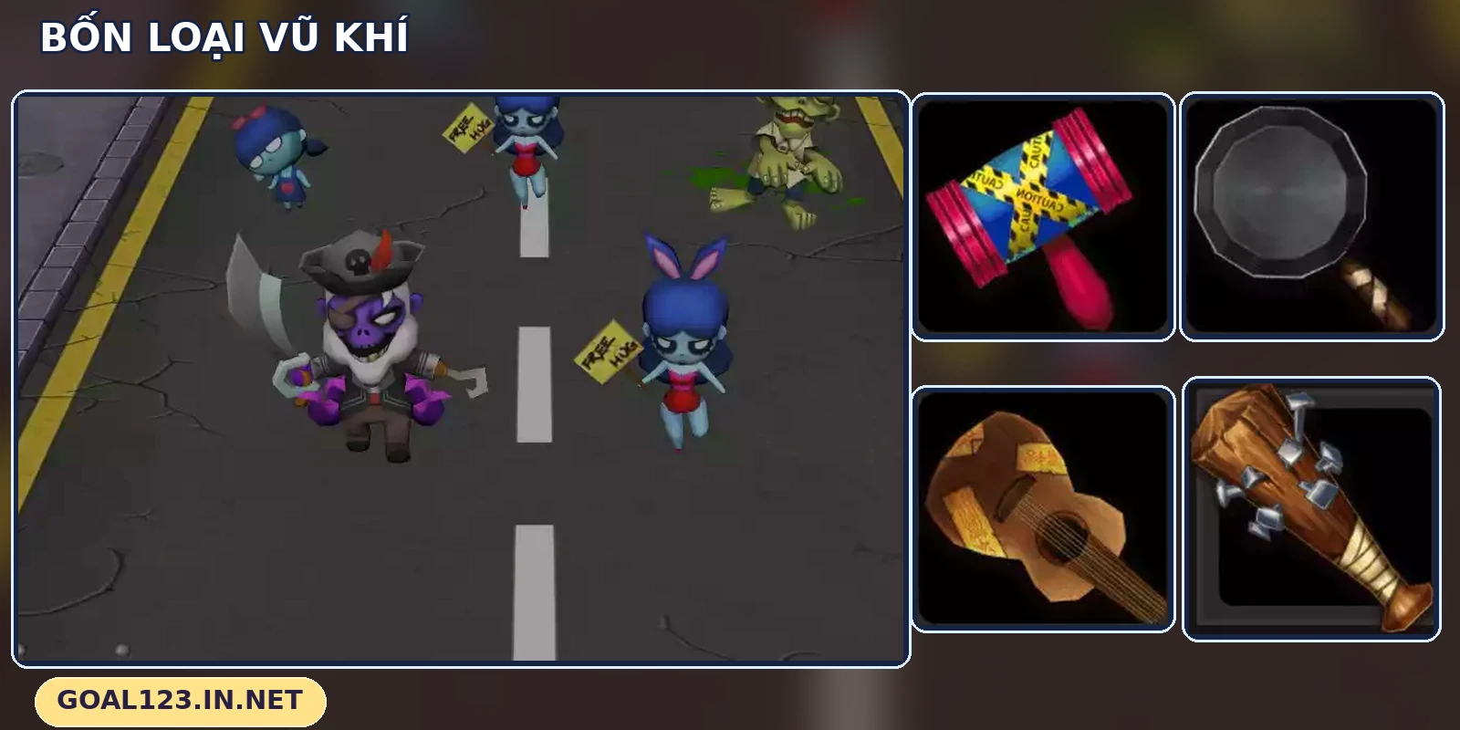 Búa chảo đàn ghi ta và gậy gai trong Zombie Party